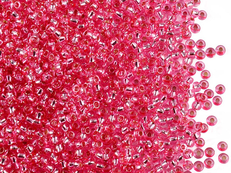 20 g 10/0 Seed Beads Preciosa Ornela, Pink Transparent Silver Lined, Czech Glass