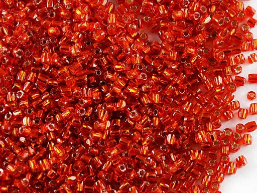 10 g 10/0 3-Cut Seed Beads Preciosa Ornela, Red Orange Silver Lined, Czech Glass