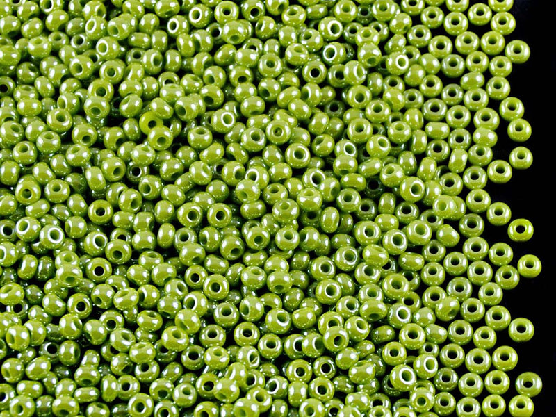 20 g 10/0 Seed Beads Preciosa Ornela, Opaque Olivine Luster, Czech Glass