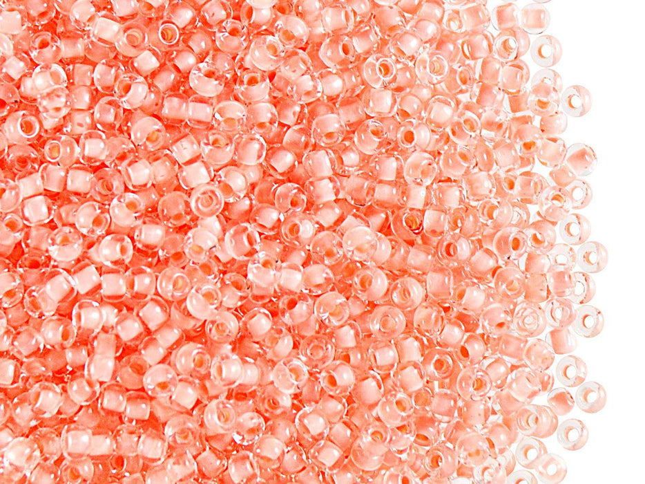20 g 10/0 Seed Beads Preciosa Ornela, Crystal Light Pink Lined, Czech Glass