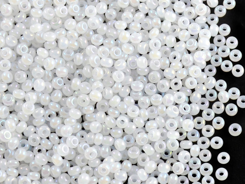 20 g 10/0 Seed Beads Preciosa Ornela, White Opal AB, Czech Glass