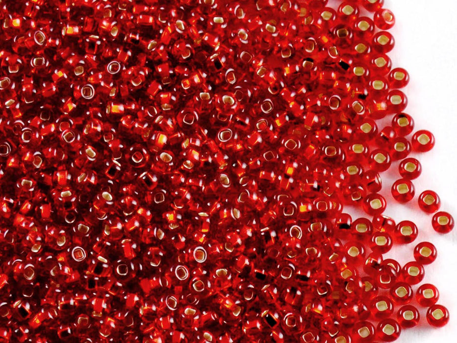 20 g 10/0 Seed Beads Preciosa Ornela, Red Ruby Silver Lined, Czech Glass