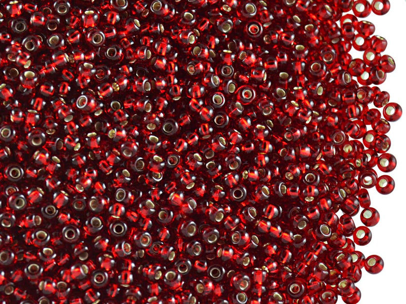 20 g 10/0 Seed Beads Preciosa Ornela, Dark Red Transparent Silver Lined, Czech Glass