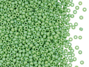 Rocailles Seed Beads 10/0, Opaque Pale Green Matte AB, Czech Glass