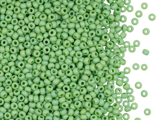 Rocailles Seed Beads 10/0, Opaque Pale Green Matte AB, Czech Glass