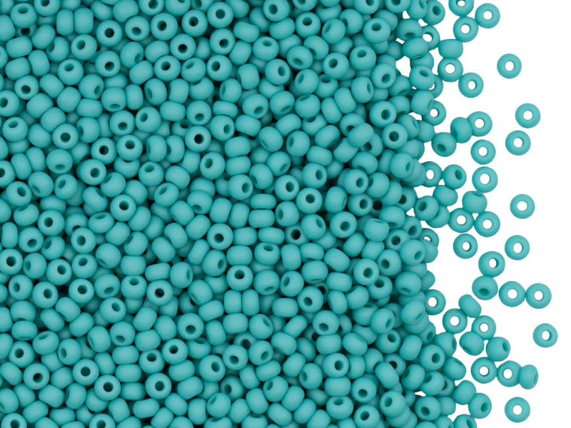 Rocailles Seed Beads 10/0, Opaque Turquoise Green Matte, Czech Glass