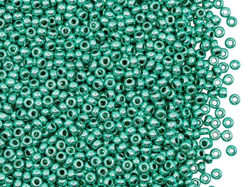 Rocailles Seed Beads 10/0, Turquoise Green Terra Metallic, Czech Glass