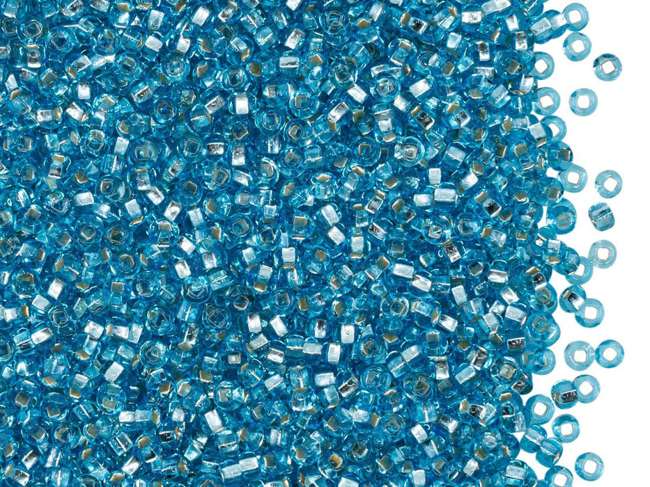 Rocailles Seed Beads 10/0, Azure Blue Silver Lined Square Hole, Czech Glass