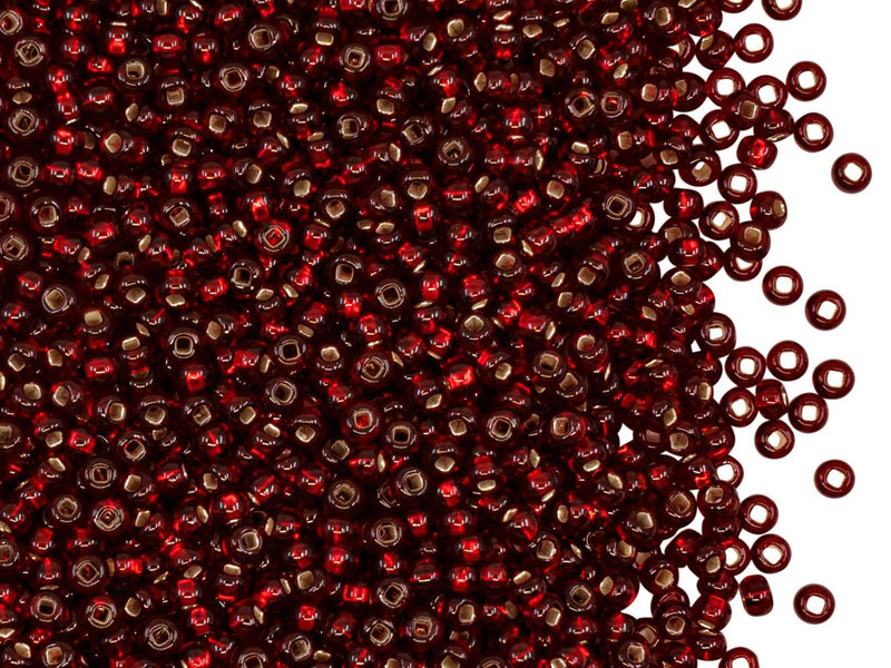Rocailles Seed Beads 10/0, Dark Ruby Silver Lined Square Hole, Czech Glass