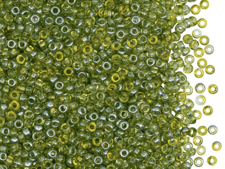 Rocailles Seed Beads 10/0, Crystal Green Silver, Czech Glass