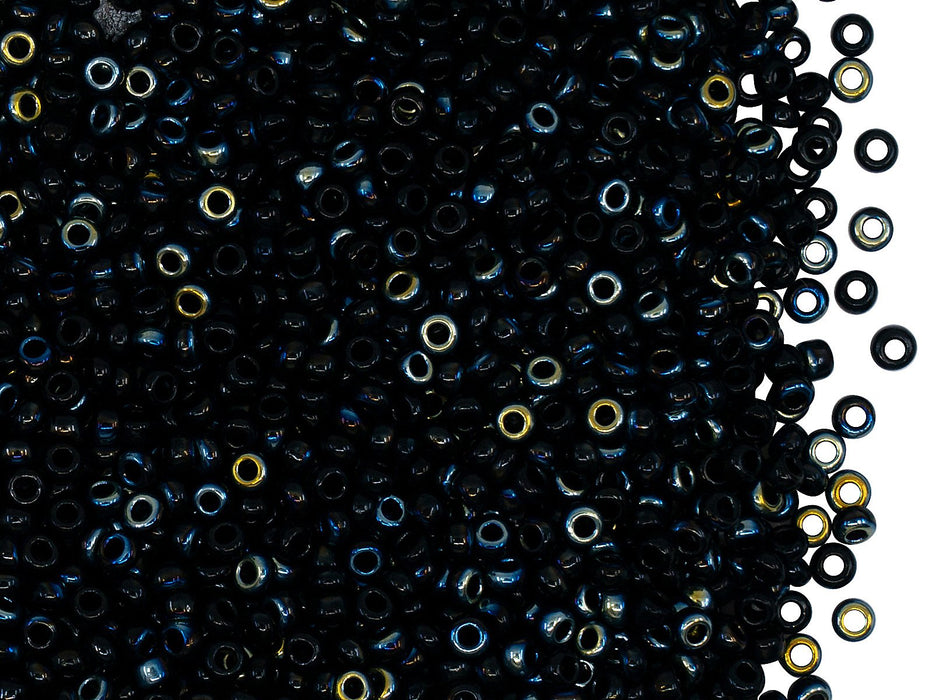 Rocailles Seed Beads 10/0, Jet Black AB Black, Czech Glass