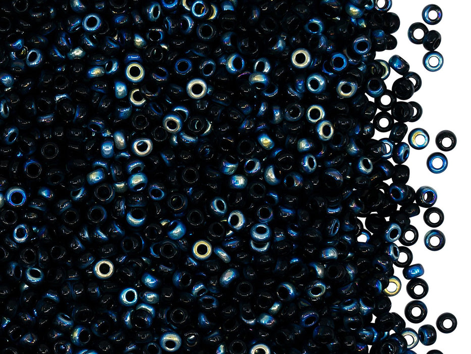 Rocailles Seed Beads 10/0, Jet Black AB, Czech Glass