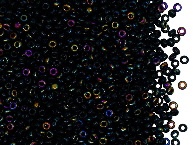 Rocailles Seed Beads 10/0, Jet Black Kalipo, Czech Glass