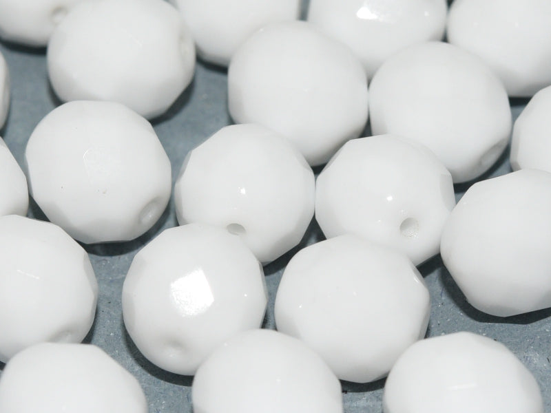 10 pcs Fire-Polished Faceted Beads Round 10mm, Czech Glass, Chalk White