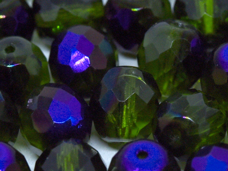 10 pcs Fire-Polished Faceted Beads Round 10mm, Czech Glass, Olivine Azuro