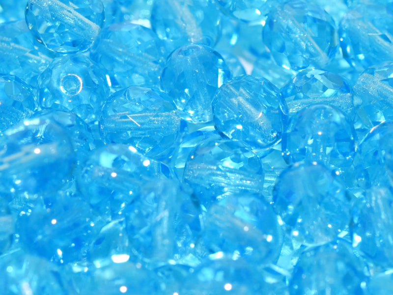 10 pcs Fire-Polished Faceted Beads Round 10mm, Czech Glass, Aqua