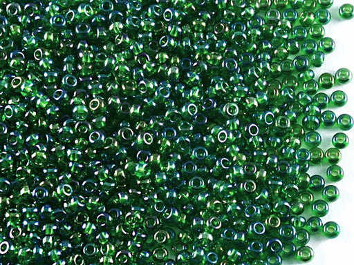 20 g 10/0 Seed Beads Preciosa Ornela, Green Transparent Rainbow, Czech Glass