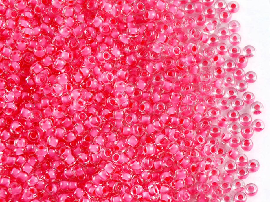 20 g 10/0 Seed Beads Preciosa Ornela, Crystal Hot Pink Lined, Czech Glass