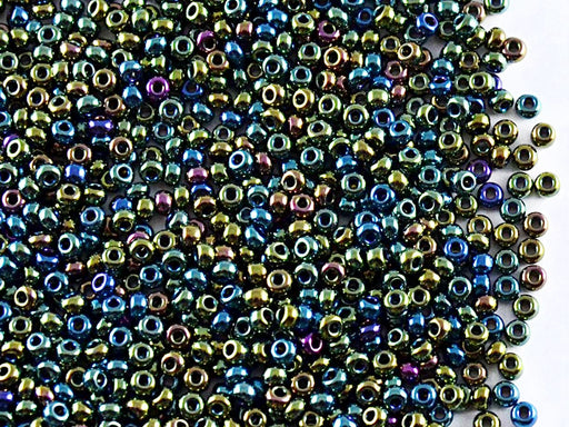 20 g 10/0 Seed Beads Preciosa Ornela, Green Iris Metallic, Czech Glass