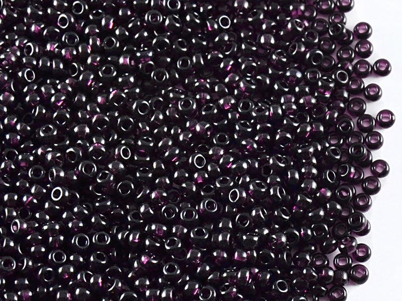 20 g 10/0 Seed Beads Preciosa Ornela, Dark Amethyst Transparent, Square Hole, Czech Glass