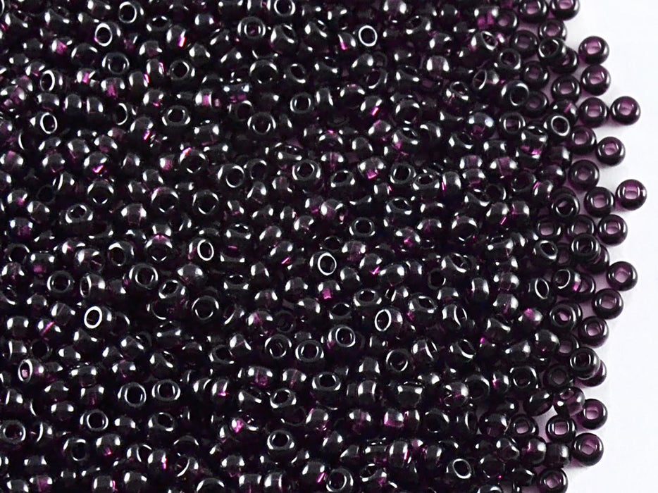 20 g 10/0 Seed Beads Preciosa Ornela, Dark Amethyst Transparent, Square Hole, Czech Glass