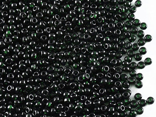 20 g 10/0 Seed Beads Preciosa Ornela, Dark Green Transparent, Square Hole, Czech Glass