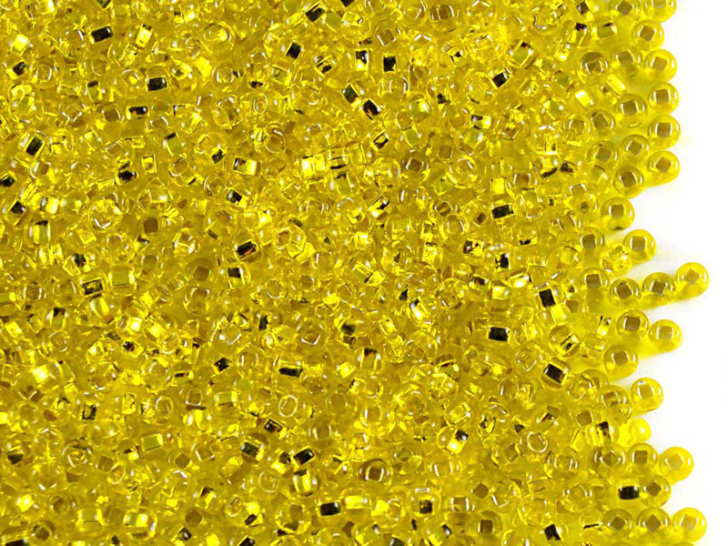 20 g 10/0 Seed Beads Preciosa Ornela, Light Amber Silver Lined, Square Hole, Czech Glass