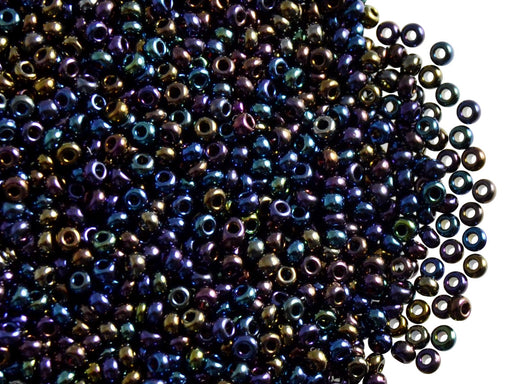 20 g 10/0 Seed Beads Preciosa Ornela, Black Iris Metallic, Czech Glass