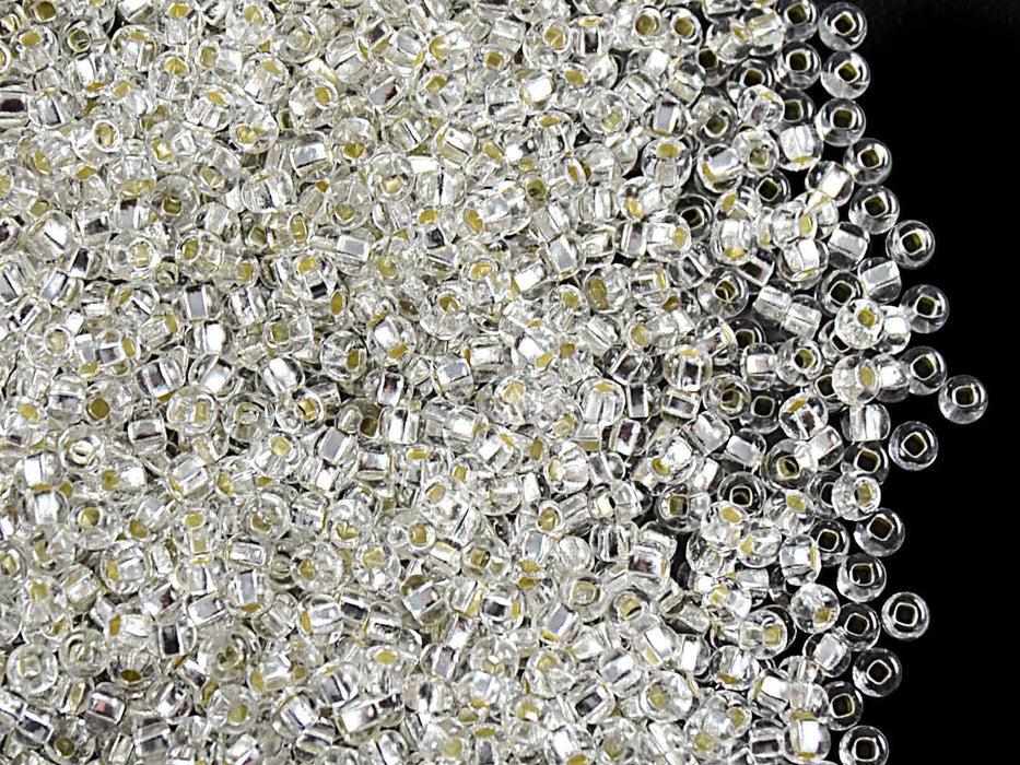 20 g 10/0 Seed Beads Preciosa Ornela, Crystal Clear Silver Lined, Square Hole, Czech Glass