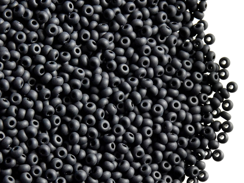 20 g 10/0 Seed Beads Preciosa Ornela, Jet Black Matte, Czech Glass