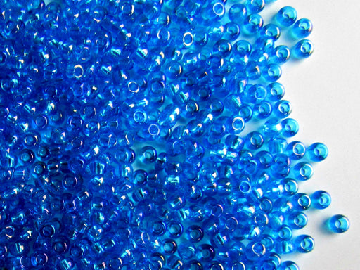 20 g 10/0 Seed Beads Preciosa Ornela, Blue Transparent Rainbow, Czech Glass