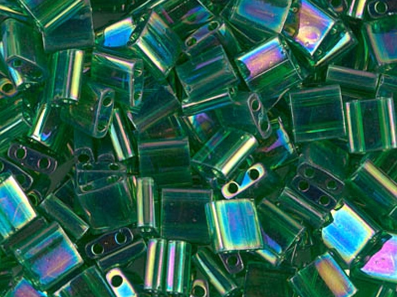 Tila™Beads 5x5 mm, 2 Holes, Transparent Green AB, Miyuki Japanese Beads