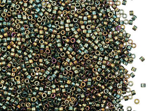 Delica Seed Beads 11/0, Metallic Green AB, Miyuki Japanese Beads