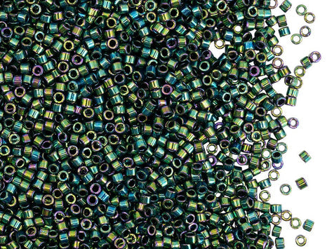 Delica Seed Beads 11/0, Metallic Green Luster, Miyuki Japanese Beads