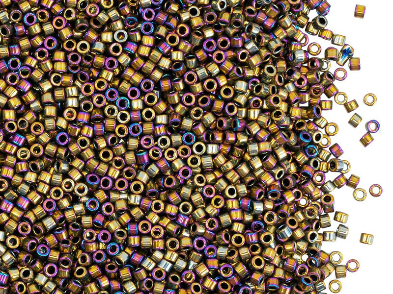 5 g 11/0 Miyuki Delica, Metallic Golden Olive Iris, Japanese Seed Beads