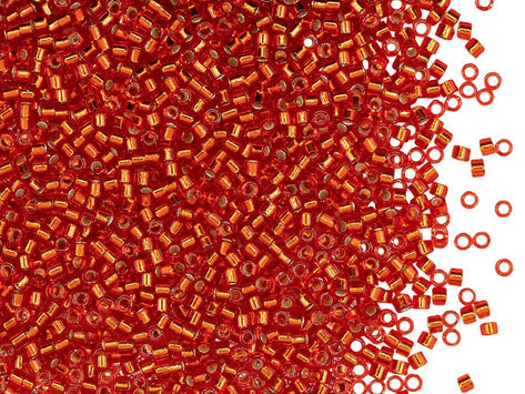 Delica Seed Beads 11/0, Red Silver Lined, Miyuki Japanese Beads