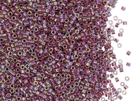 Delica Seed Beads 11/0, Lined Magenta AB, Miyuki Japanese Beads