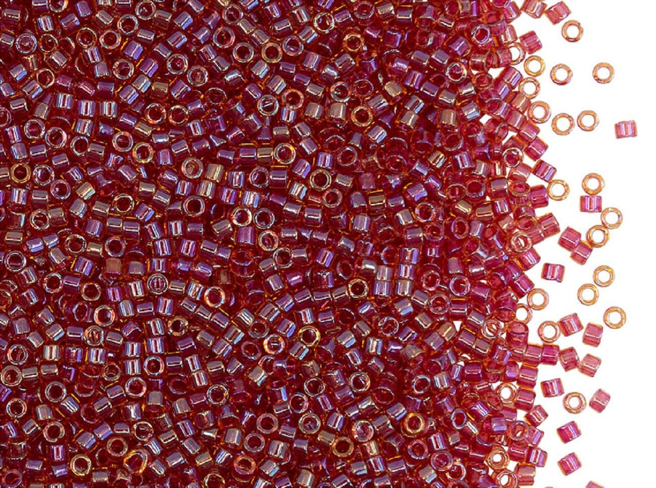 5 g 11/0 Miyuki Delica, Lined Lt. Cranberry AB, Japanese Seed Beads