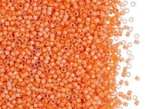 Delica Seed Beads 11/0, Orange Lined Yellow AB, Miyuki Japanese Beads