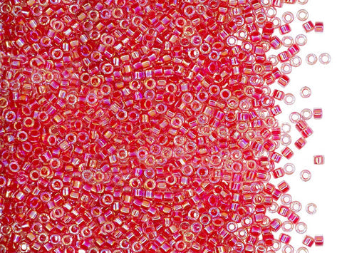 Delica Seed Beads 11/0, Lined Dark Rose AB, Miyuki Japanese Beads