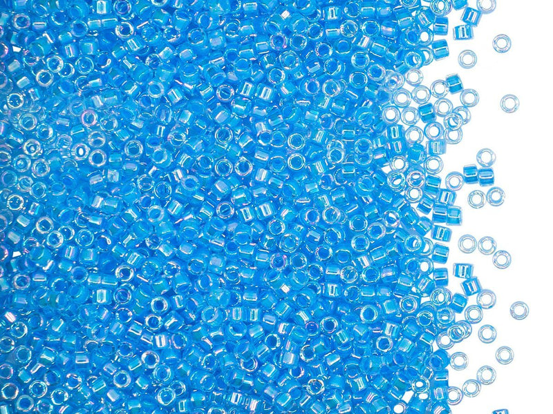 5 g 11/0 Miyuki Delica, Lined Lt. Blue AB, Japanese Seed Beads