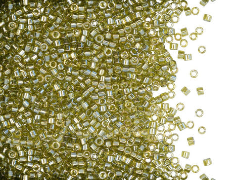 Delica Seed Beads 11/0, Transparent Olivine Golden Luster, Miyuki Japanese Beads