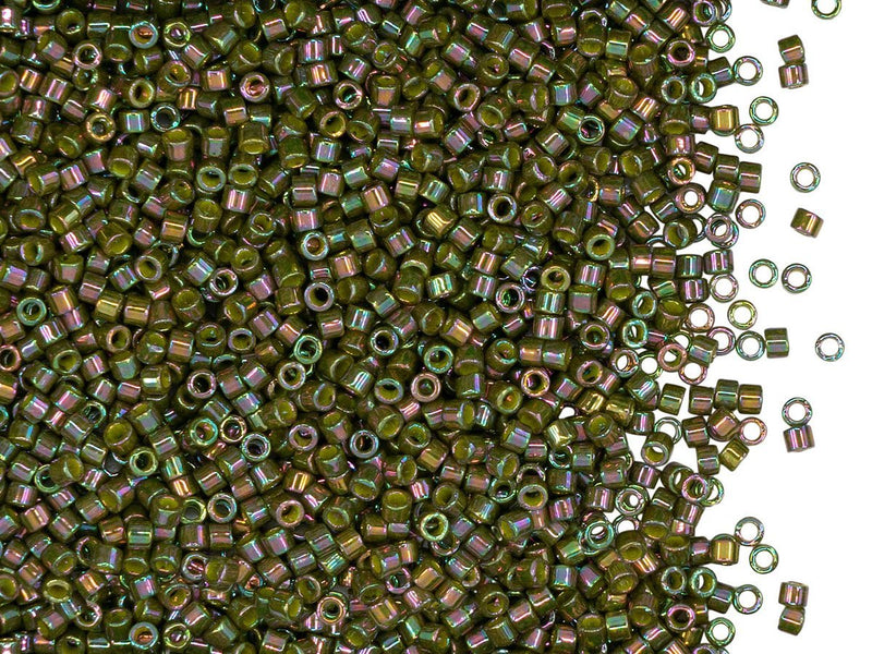 5 g 11/0 Miyuki Delica, Opaque Olive Golden Luster, Japanese Seed Beads