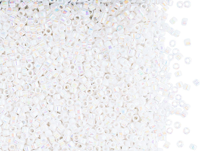 5 g 11/0 Miyuki Delica, White Pearl AB, Japanese Seed Beads
