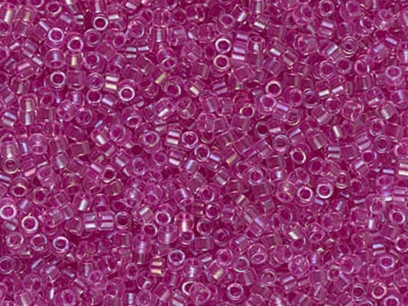 Delica Seed Beads 11/0, Lined Light Fuchsia AB, Miyuki Japanese Beads