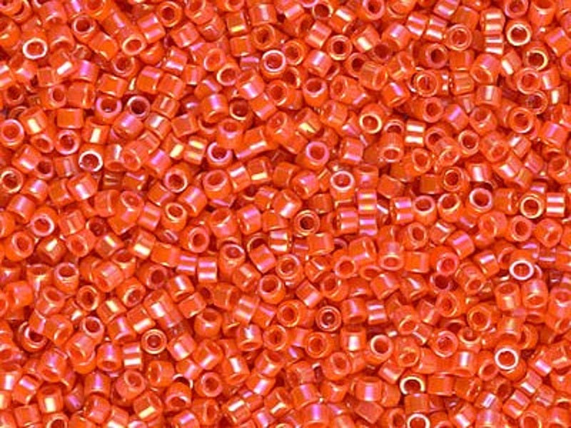 Delica Seed Beads 11/0, Opaque Orange AB, Miyuki Japanese Beads