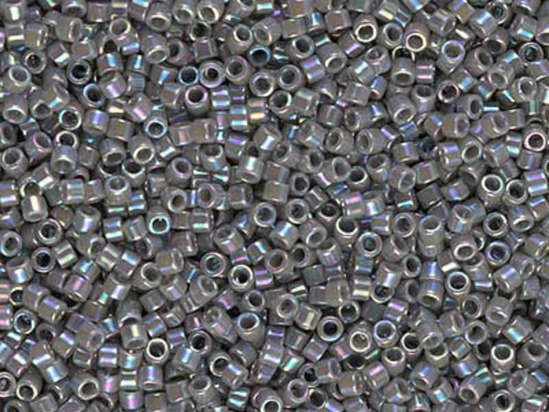 Delica Seed Beads 11/0, Opaque Grey AB, Miyuki Japanese Beads
