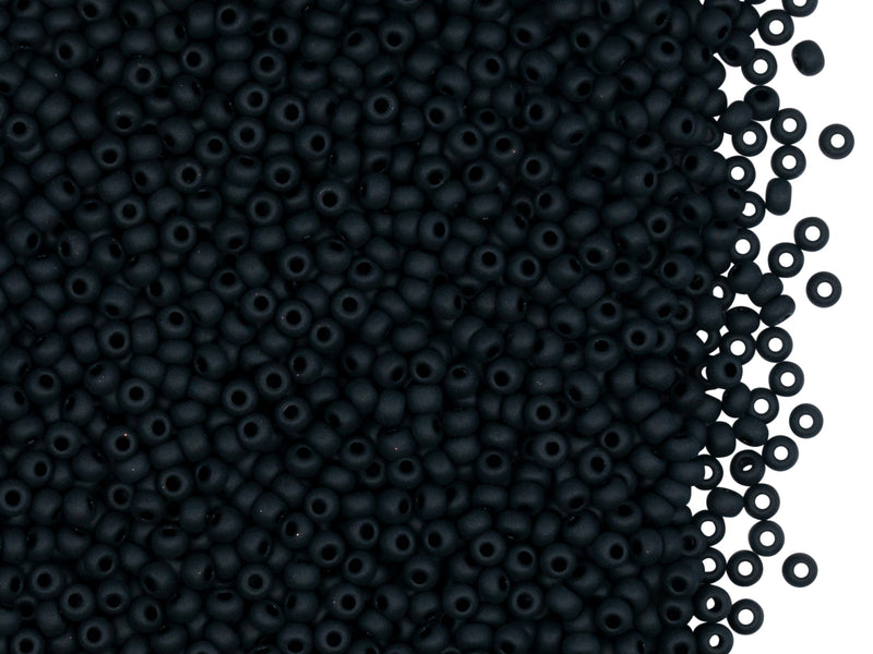 20 g 11/0 Seed Beads Preciosa Ornela, Jet Black Matte, Czech Glass