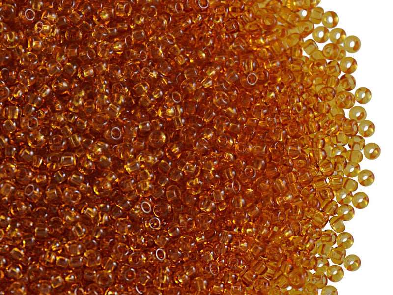 20 g 11/0 Seed Beads Preciosa Ornela, Topaz Transparent, Square Hole, Czech Glass