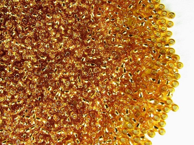 20 g 11/0 Seed Beads Preciosa Ornela, Medium Topaz Silver Lined, Czech Glass
